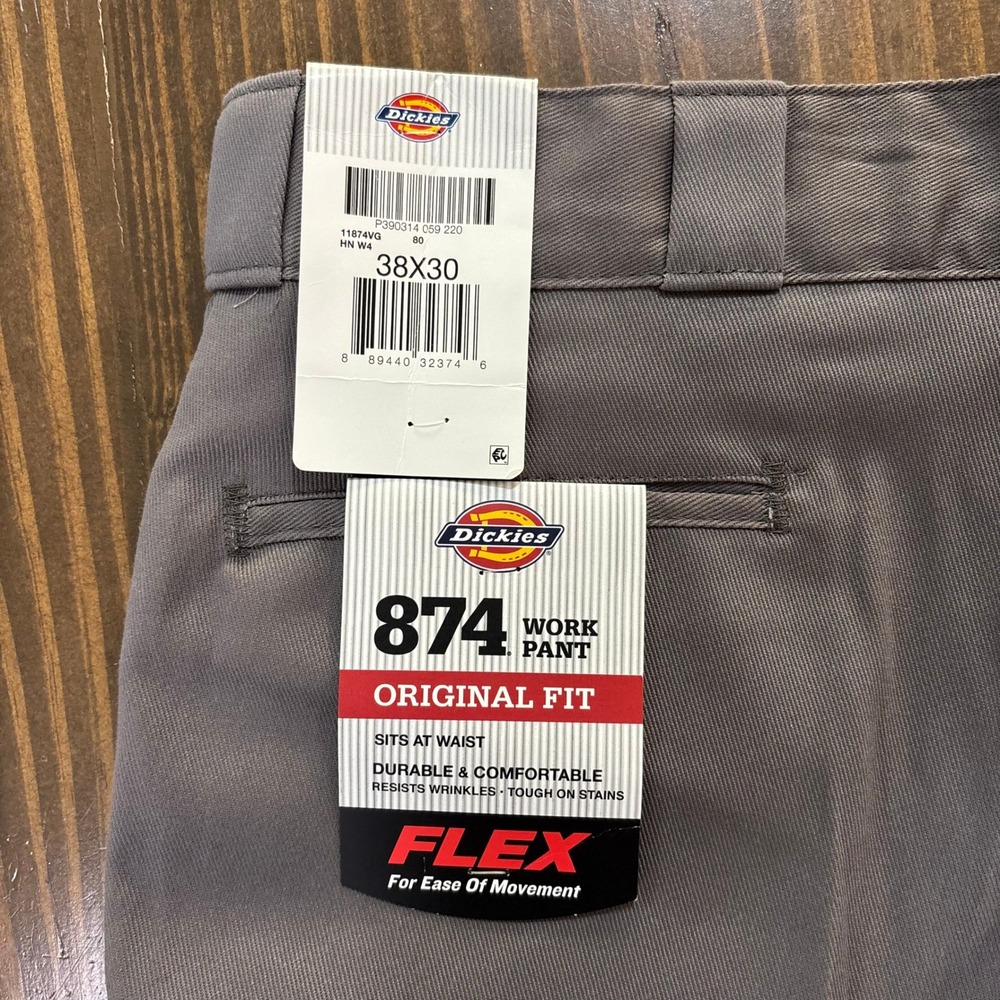 Dickies 874 Original‎ Fit Work Pants Mens 38x30 Silver Grey Flex 11874VG New - Picture 6 of 6